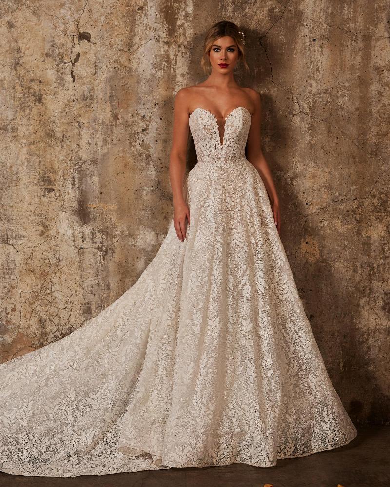 122235 a line wedding dress with pockets and detachable lace jacket4